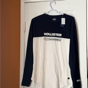 Hollister Navy and White Long Sleeve Tee